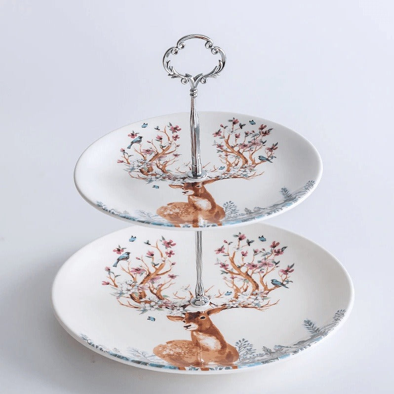 Elk Reindeer Ceramic Afternoon Tea Display - Glazed Dining Plate Set