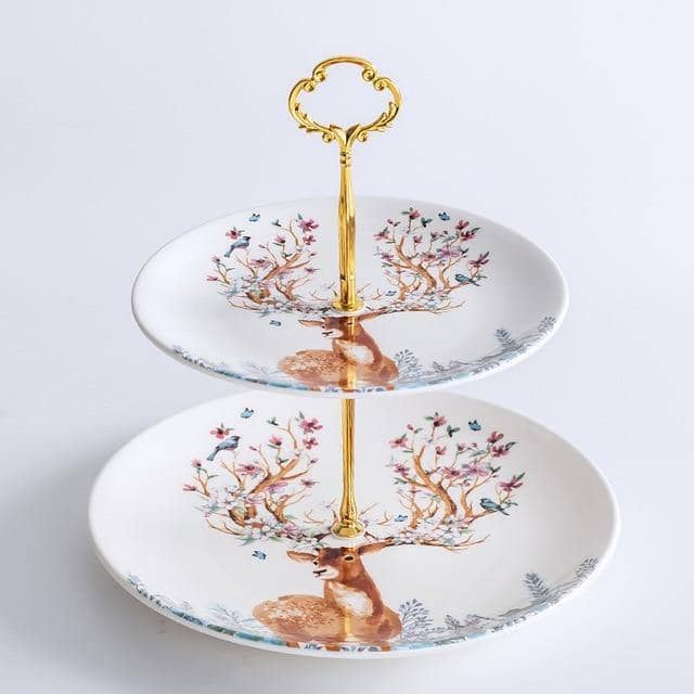 Elk Reindeer Ceramic Afternoon Tea Display - Glazed Dining Plate Set