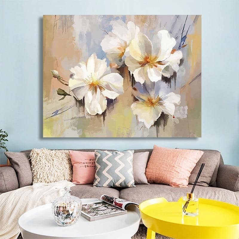 Embrace the Elegance of White Flowers with Abstract White Flower Art Poster - Hand Painted Canvas