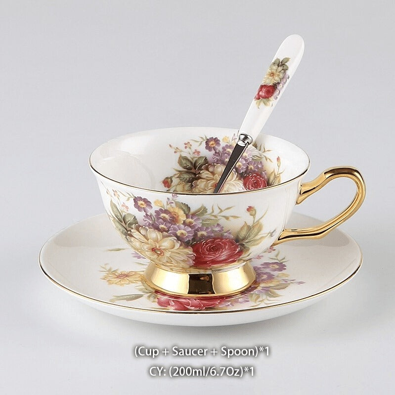 Europe Rose Coffee Bone China Tea Set - Elegant and Delicate Dining Collection