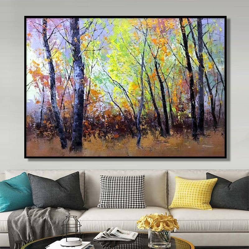 Experience the Beauty of Fall with Autumn Forest Art Wall Poster - Hand-painted on Canvas