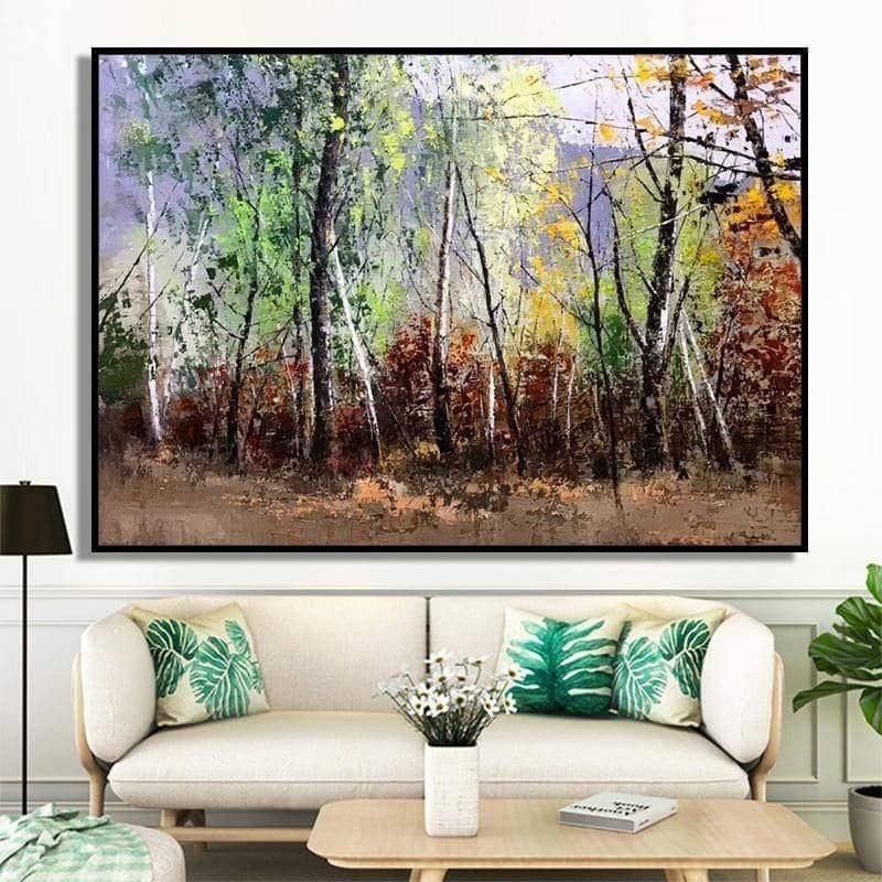 Experience the Beauty of Fall with Autumn Forest Art Wall Poster - Hand-painted on Canvas