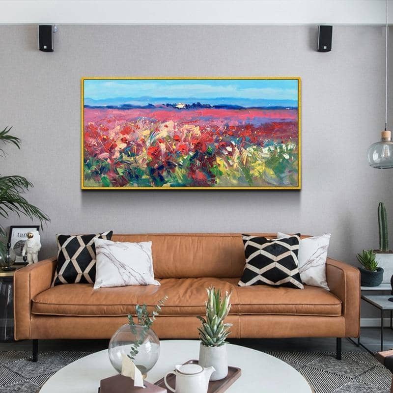 Experience the Beauty of Nature with Flower Field Art Wall Poster - Hand-painted on Canvas