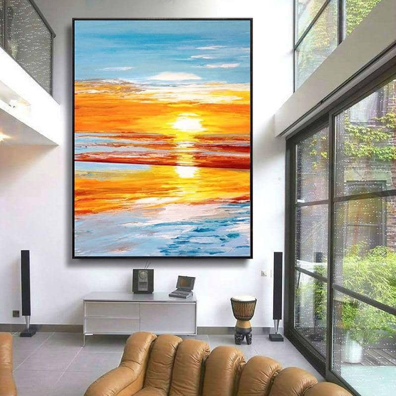 Experience the Beauty of Sunset with Abstract Sunset Art Poster - Hand Painted Canvas