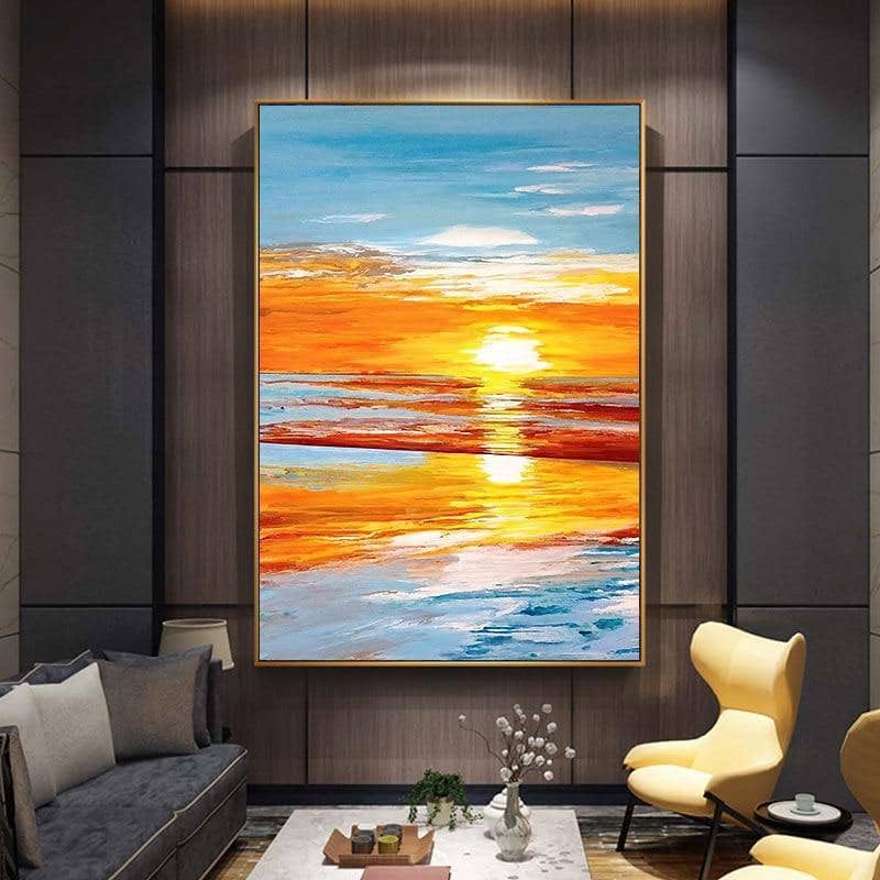 Experience the Beauty of Sunset with Abstract Sunset Art Poster - Hand Painted Canvas