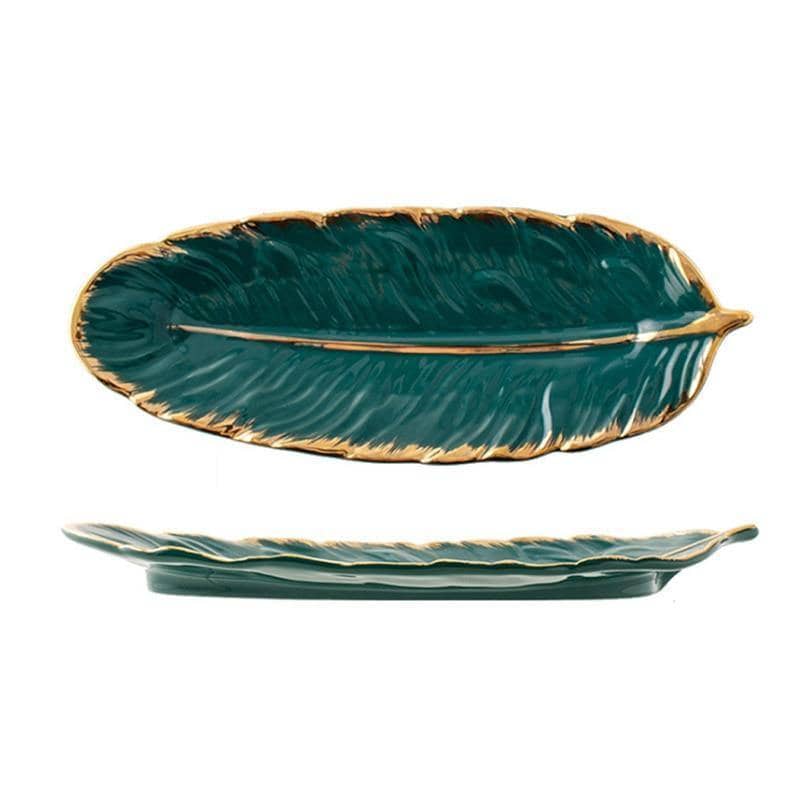 Feather Shape Ceramic Serving Tray - Elegant and Versatile Display Dish Plate