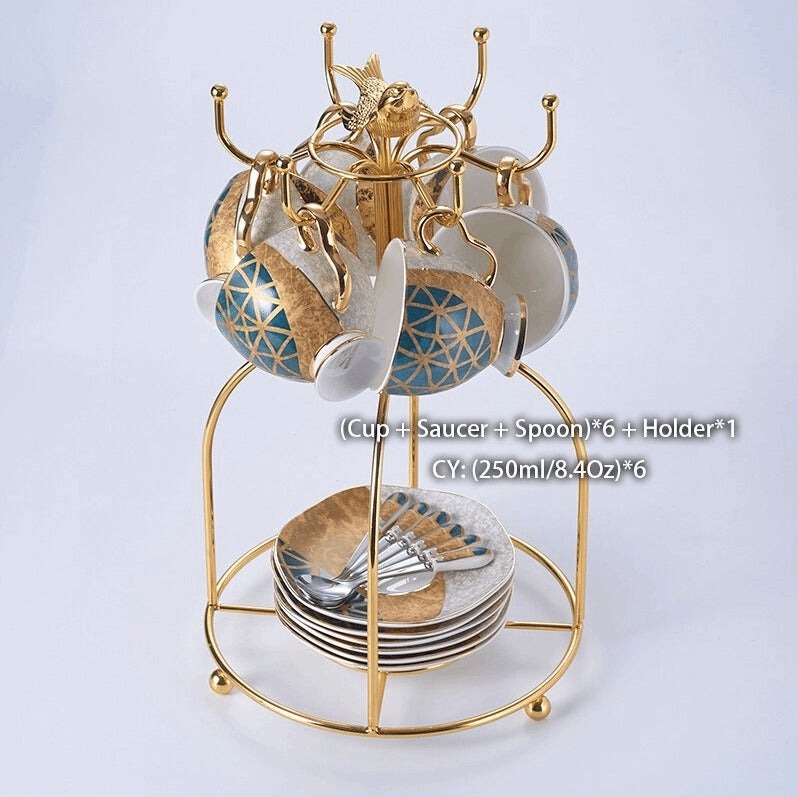 Gold Inlay Bone China Tea Set - Luxurious Elegance