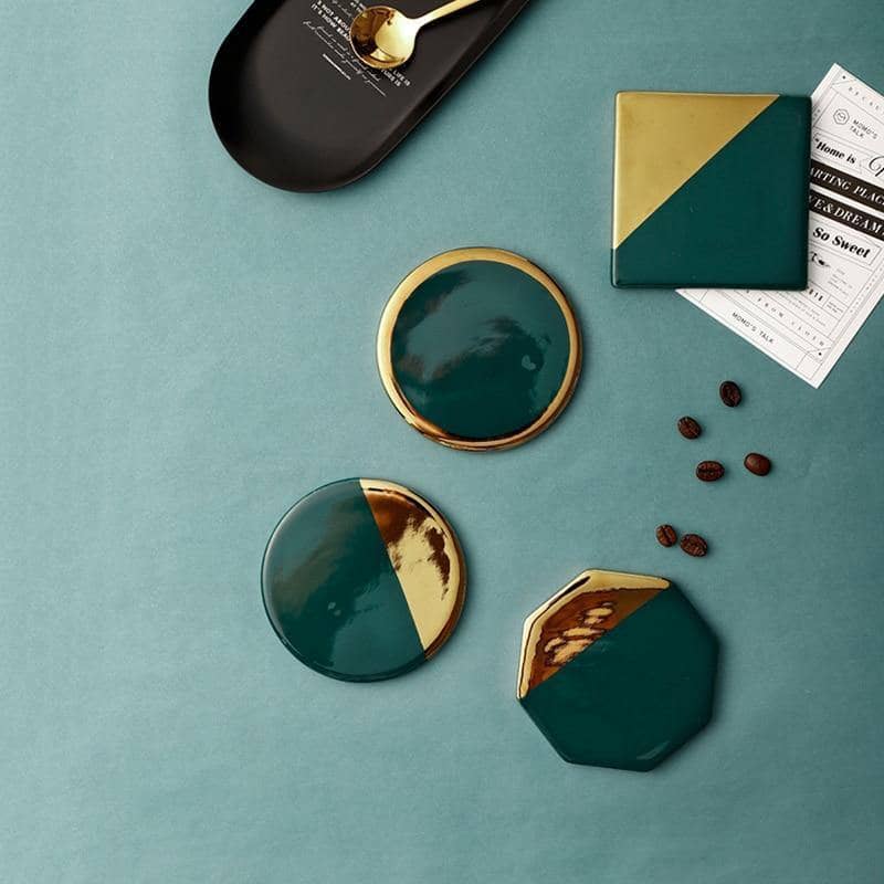 Gold-Plated Emerald Coaster Set: Stylish and Modern Table Accessory