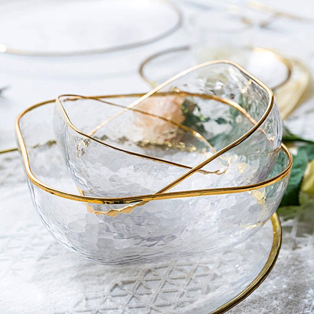 Golden Border Glass Bowl Set: Versatile and Elegant Dining Collection