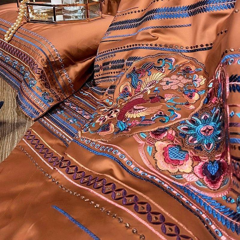 Golden Embroidery Egyptian Cotton Bedding Set - Vintage & Luxurious Style