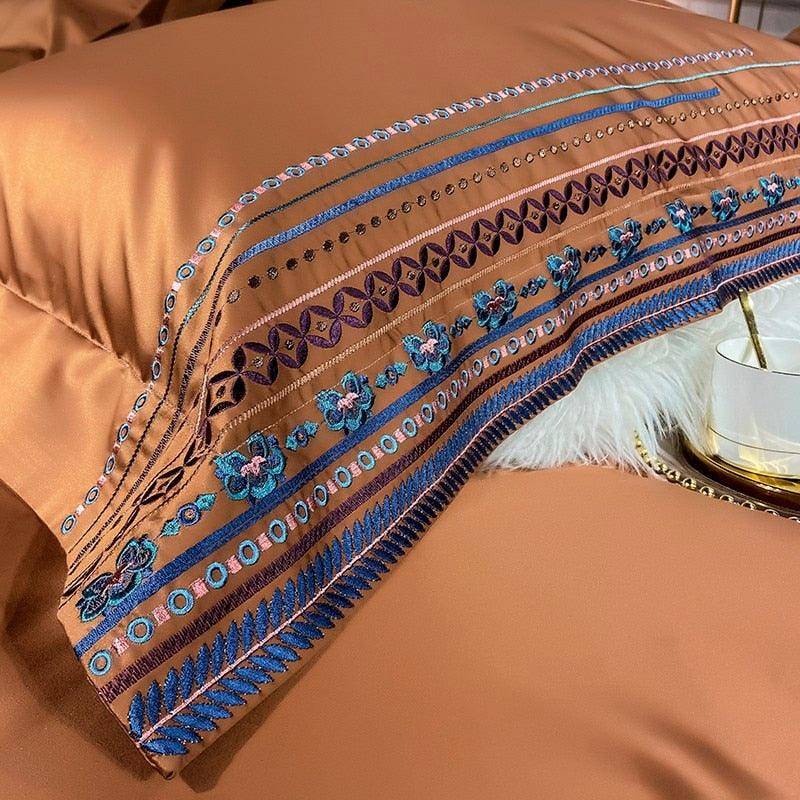 Golden Embroidery Egyptian Cotton Bedding Set - Vintage & Luxurious Style
