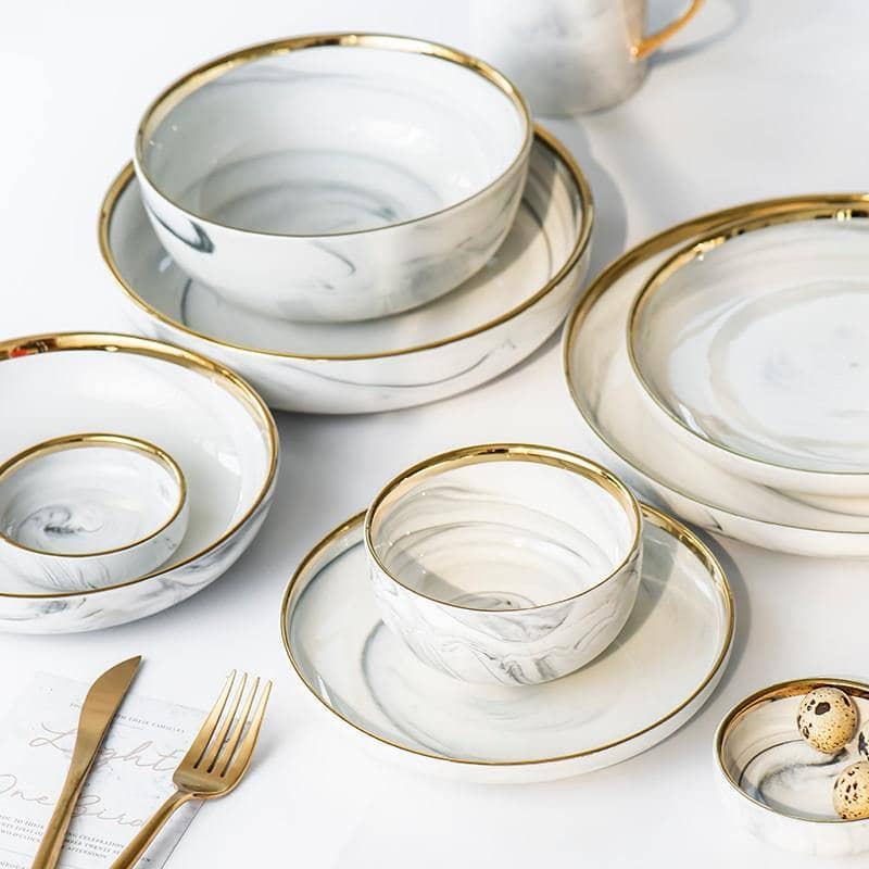Golden Marble Dining Set: Elegant and Chic Serving Collection
