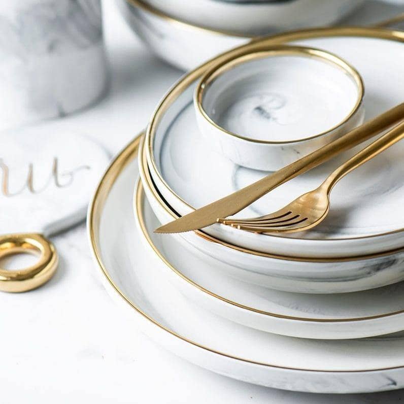 Golden Marble Dining Set: Elegant and Chic Serving Collection