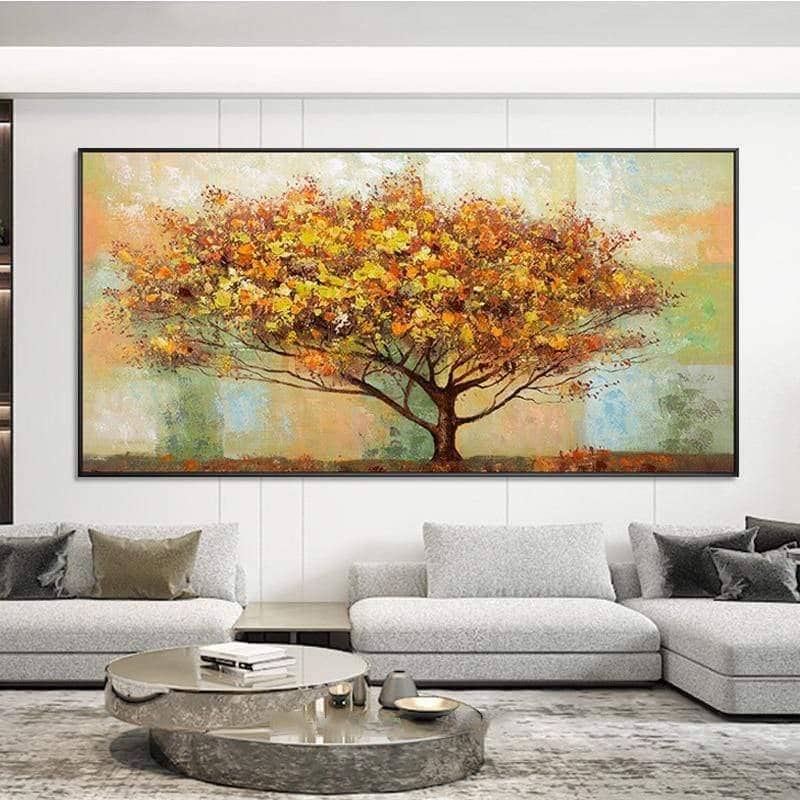 Hand-Painted Autumn Tree Canvas Art: Vibrant and Artistic Wall Poster