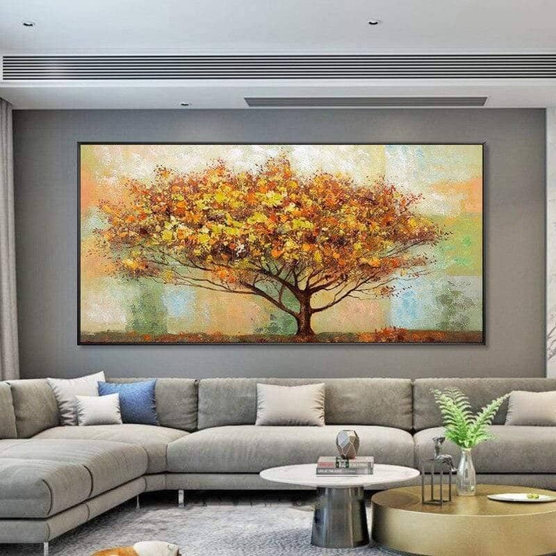 Hand-Painted Autumn Tree Canvas Art: Vibrant and Artistic Wall Poster