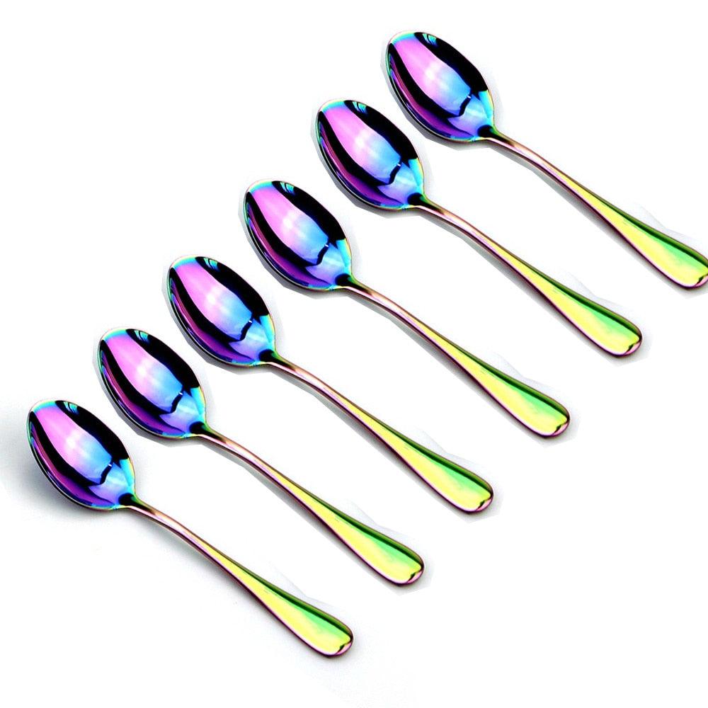 Luxurious Rainbow and Gold Western Style Teaspoon Set - Personalized