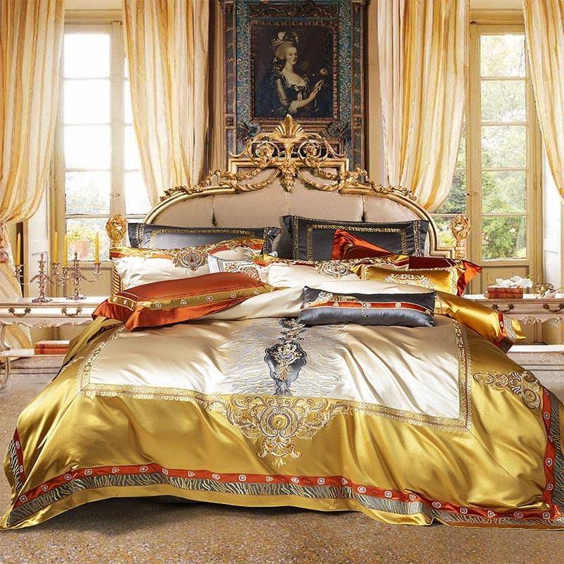 Luxury Egyptian Cotton Satin Silk Chic Embroidery Bedding Set - Personalized Comfort