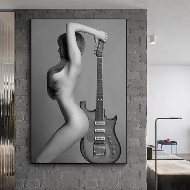 Melodic Serenity: Nordic Style Beauty with Guitar Wall