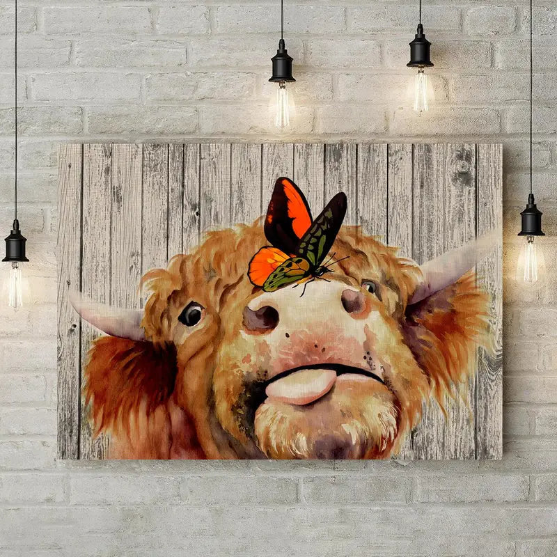 Nature's Comedy: Butterfly and Cow Interaction Funny Wall Poster