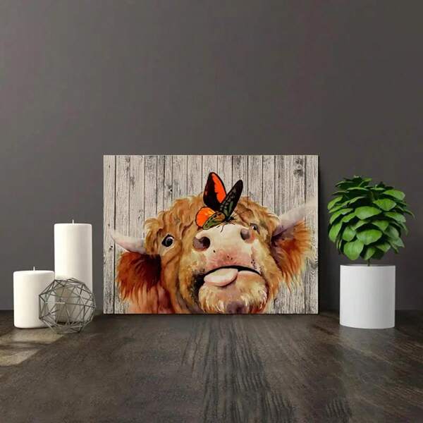 Nature's Comedy: Butterfly and Cow Interaction Funny Wall Poster