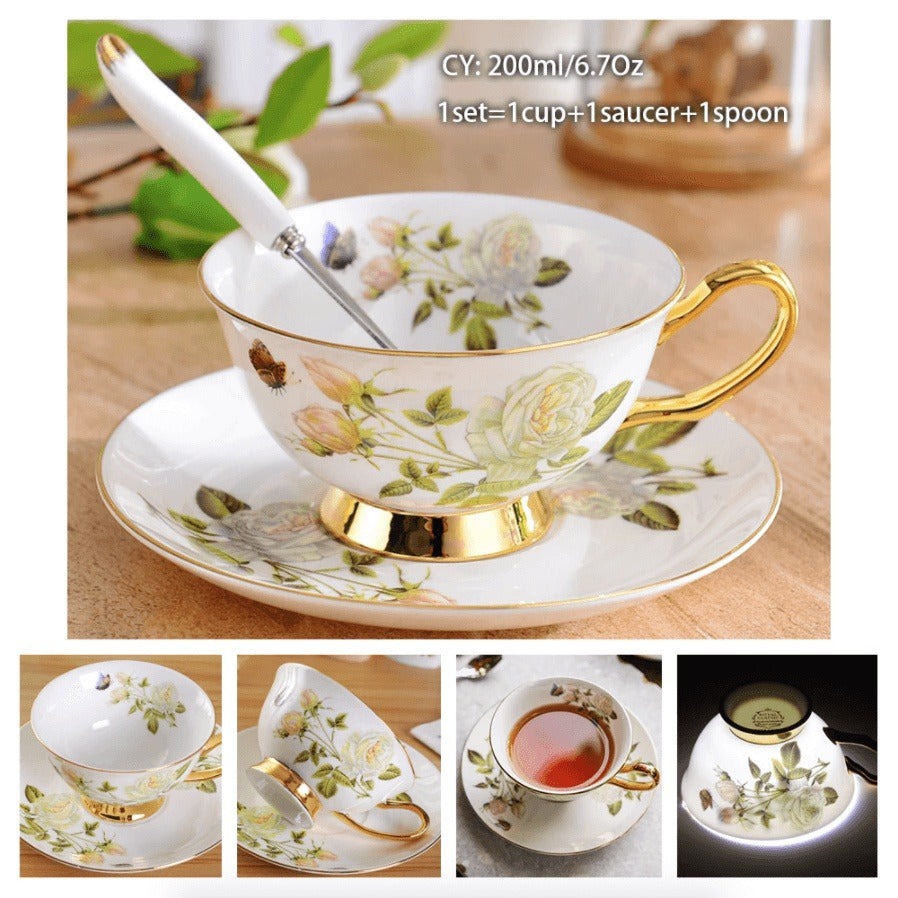 Noble Bone China Coffee Cup Set - Elegant Tea Time