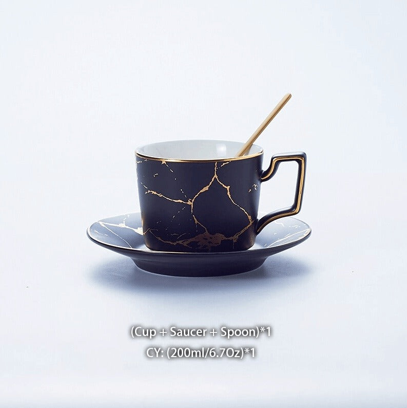 Nordic Marble Ceramic Coffee Set - Stylish Tea Time