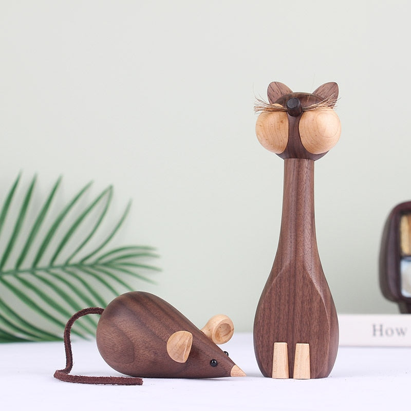 Nordic Wood Mouse Figure - Cute & Quirky Home Decoration