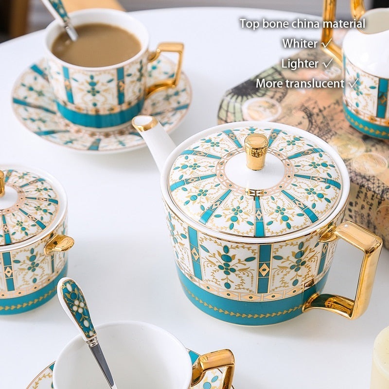 Personalized Luxury Gold Plated Bone China Porcelain Coffee and Tea Cup Set