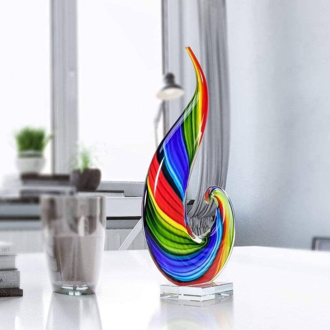 Rainbow Hand Blown Glass Sculpture - Mesmerizing Decor