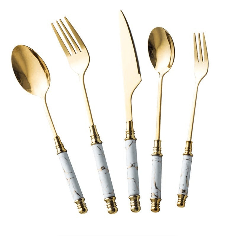 Refined Marble Handle Dining Cutlery Set: Elevate Your Dining Experience