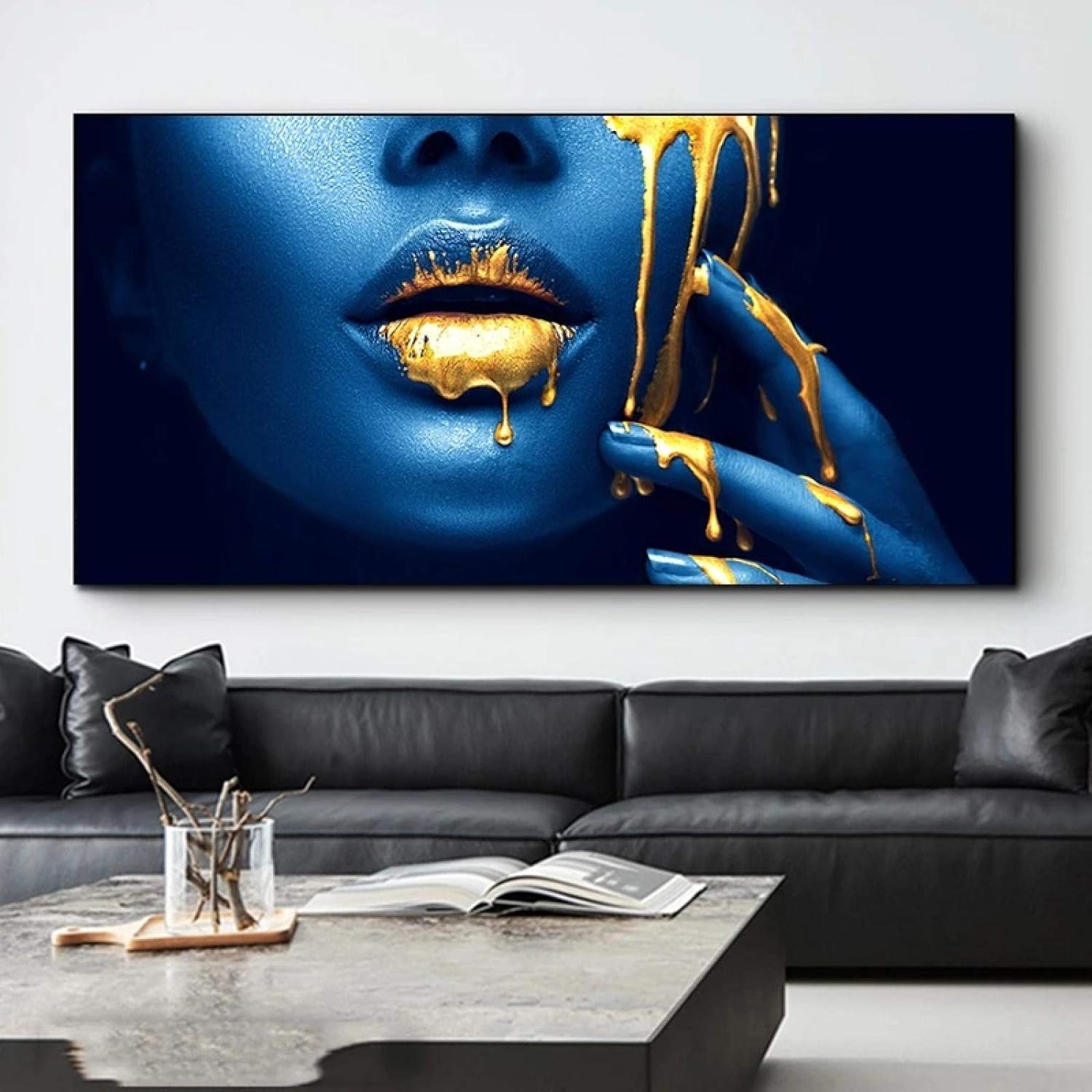 Seductive Blue: Lips with Gold Accents