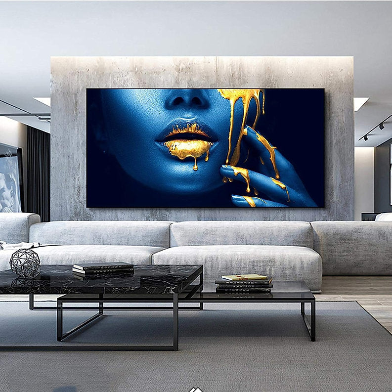 Seductive Blue: Lips with Gold Accents