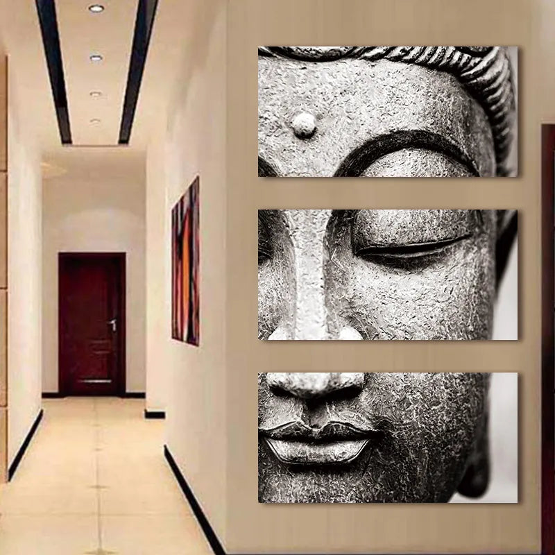 Serenity Unveiled: Exquisite Buddha Statue Face 3-Panels
