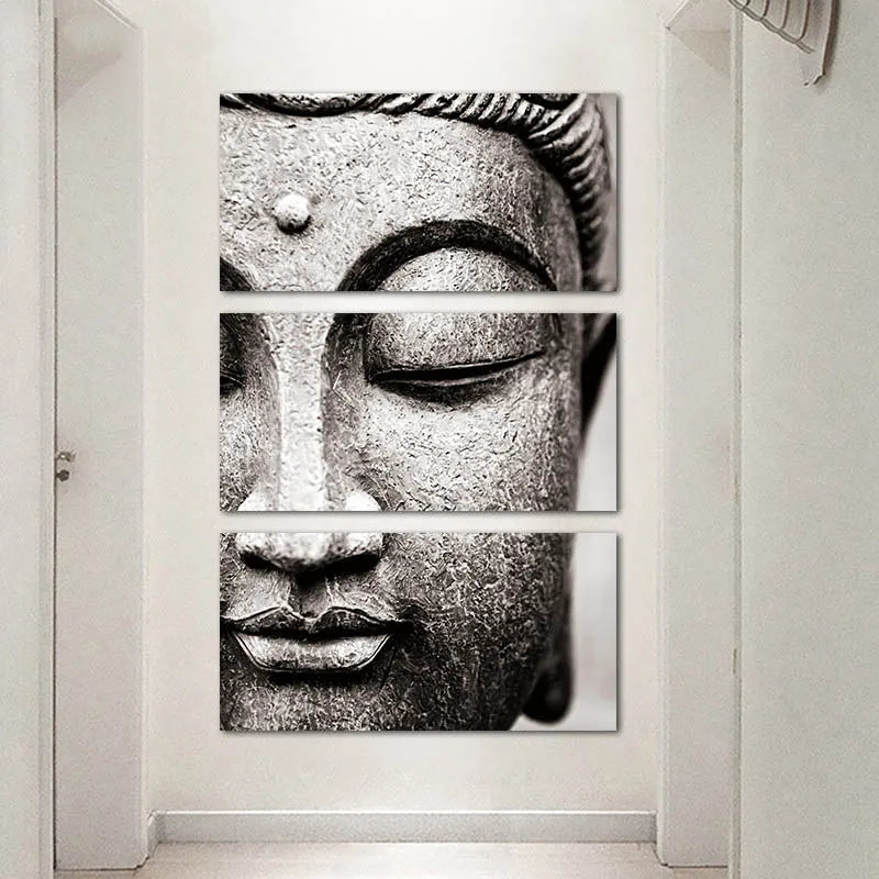 Serenity Unveiled: Exquisite Buddha Statue Face 3-Panels