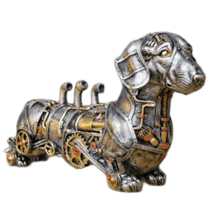 Steampunk Sausage Dog Resin Statue: Unconventional Sculpture Decoration