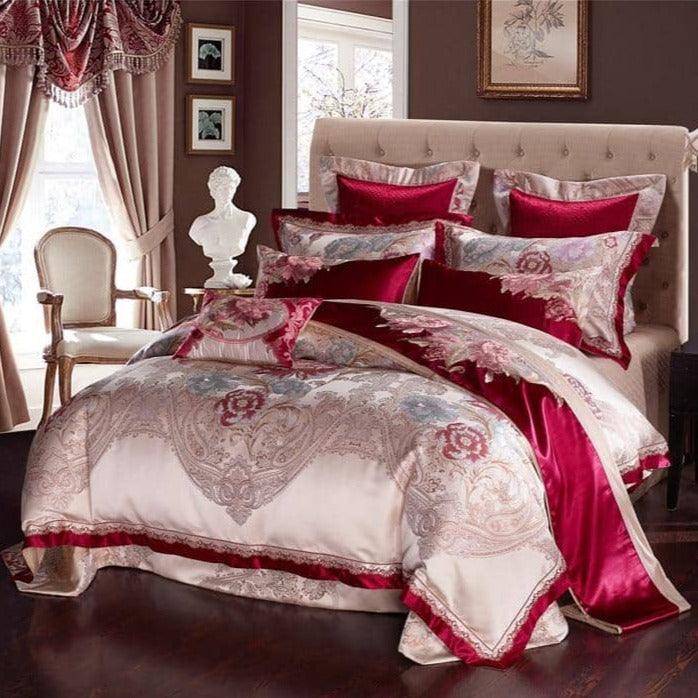 Stylish Luxury Silk Egyptian Cotton Satin Jacquard Duvet Cover Bedding Set
