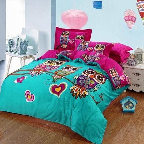 Whimsical Owl Cotton Bedding Set - Fun & Colorful Kids' Bedroom Decor
