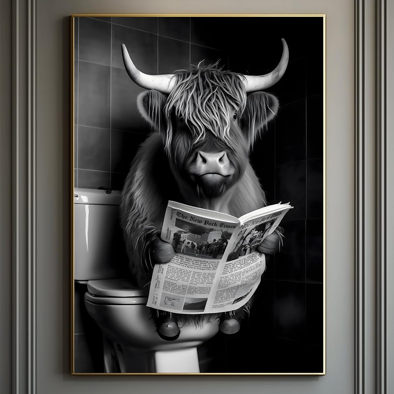 Whimsical Toilet Entertainment: Funny Highland Cow Wall Poster
