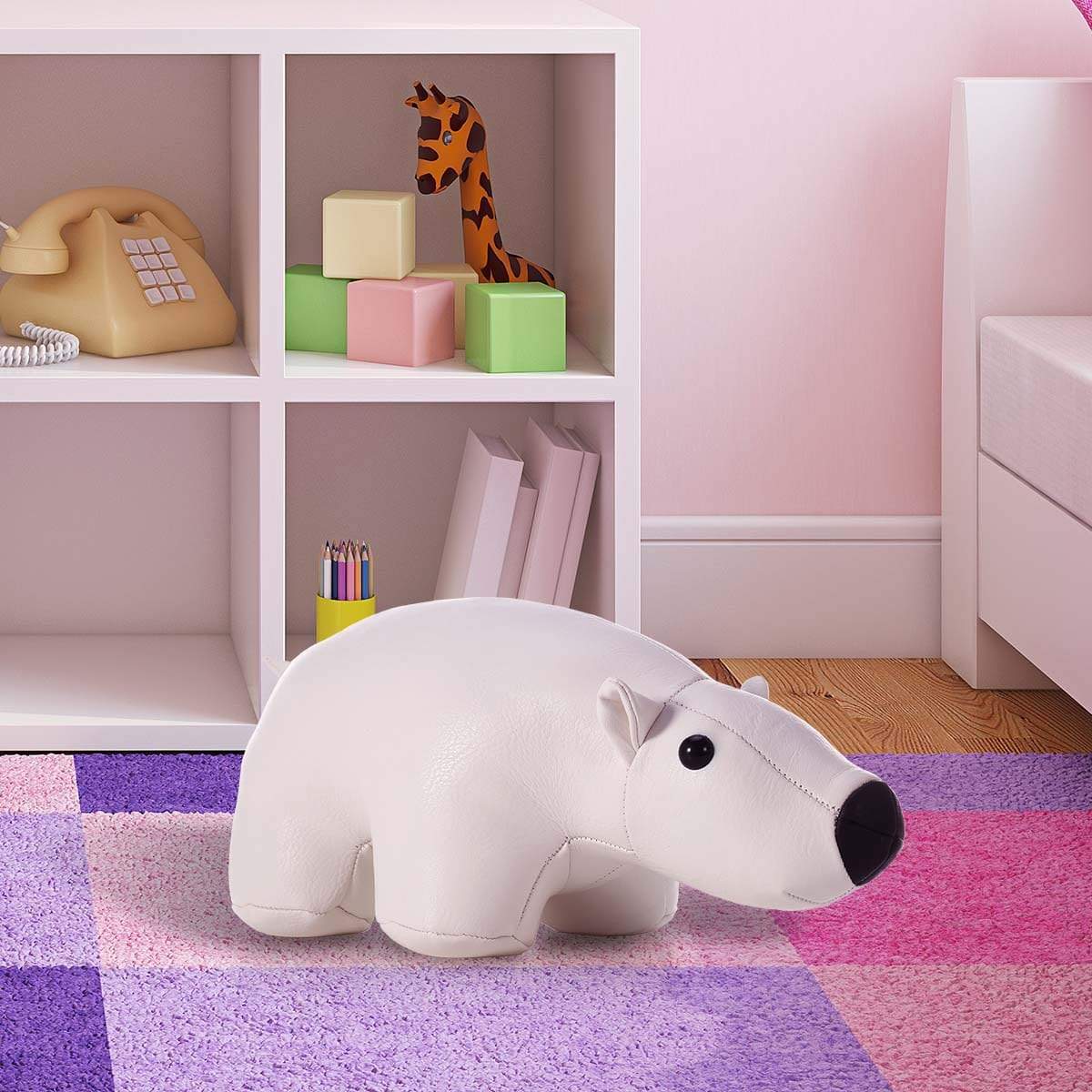 White Bear Leather Door Stopper - Cute & Stylish Kids Bedroom Accessory