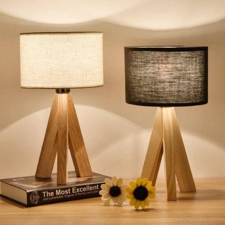 Wood & Fabric Tripod Lampshade Table Lamp - Modern & Chic Lighting for Home Decor