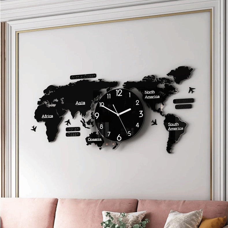 World Map DIY Minimalist Wall Decor Clock - Modern & Personalized Home Decor Accessory